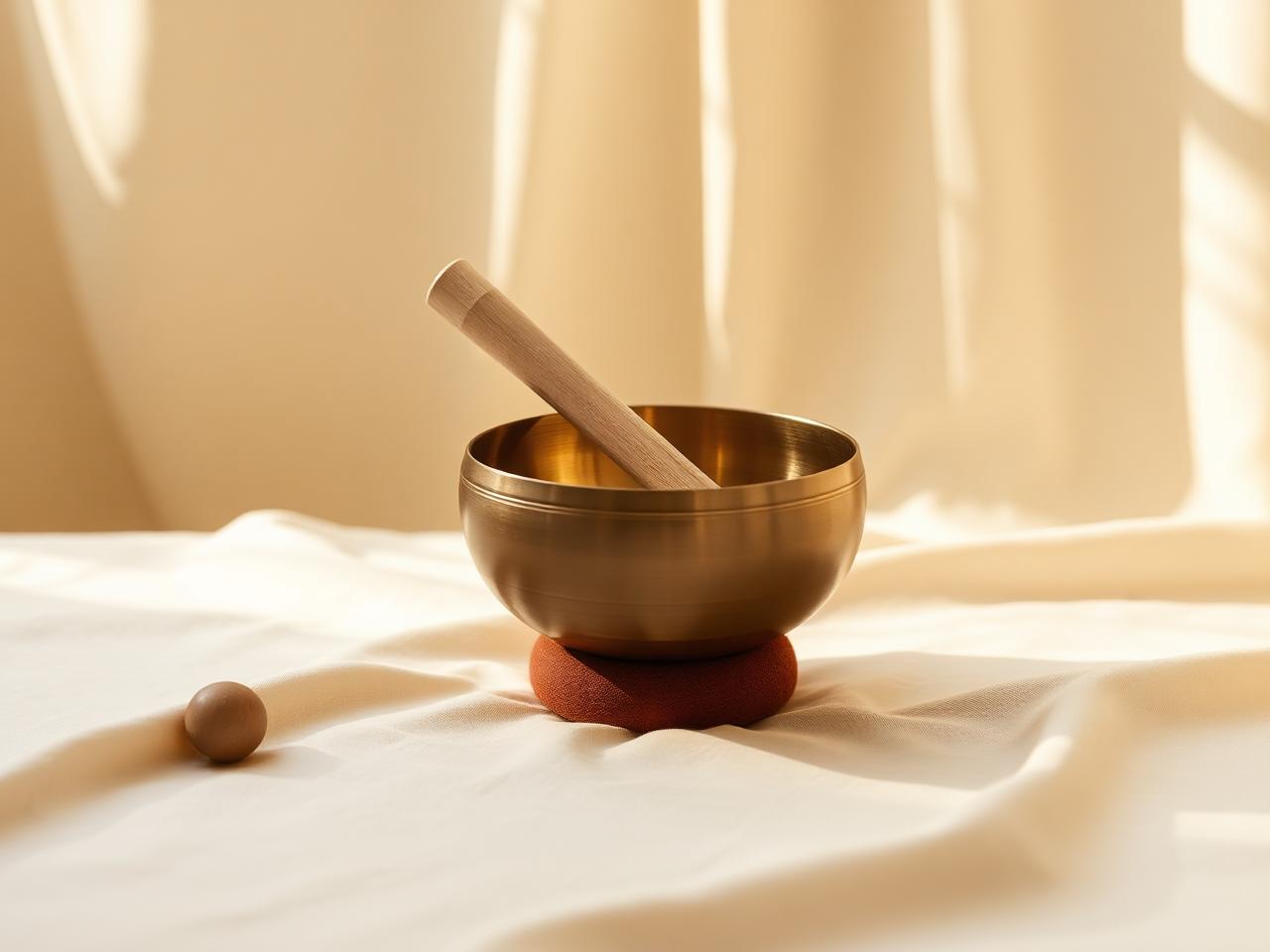 Singing bowl resting on linen